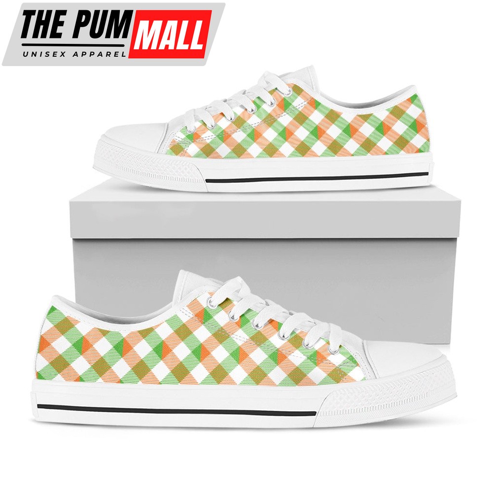 St Patrick’s Day Shoes, Irish Plaid Saint Patrick’s Day Print White Low Top Shoes, St Patrick’s Day Sneakers