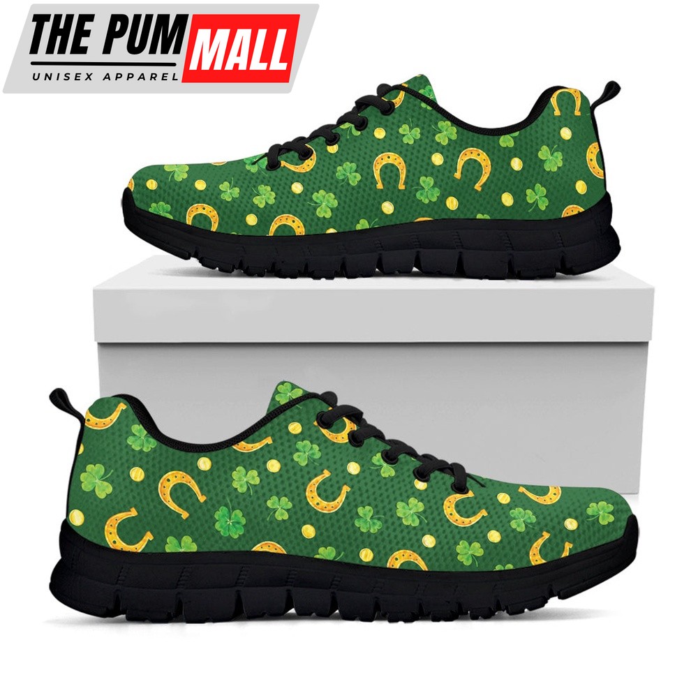 St Patrick’s Day Shoes, Irish Saint Patrick’s Day Pattern Print Black Running Shoes, St Patrick’s Day Sneakers