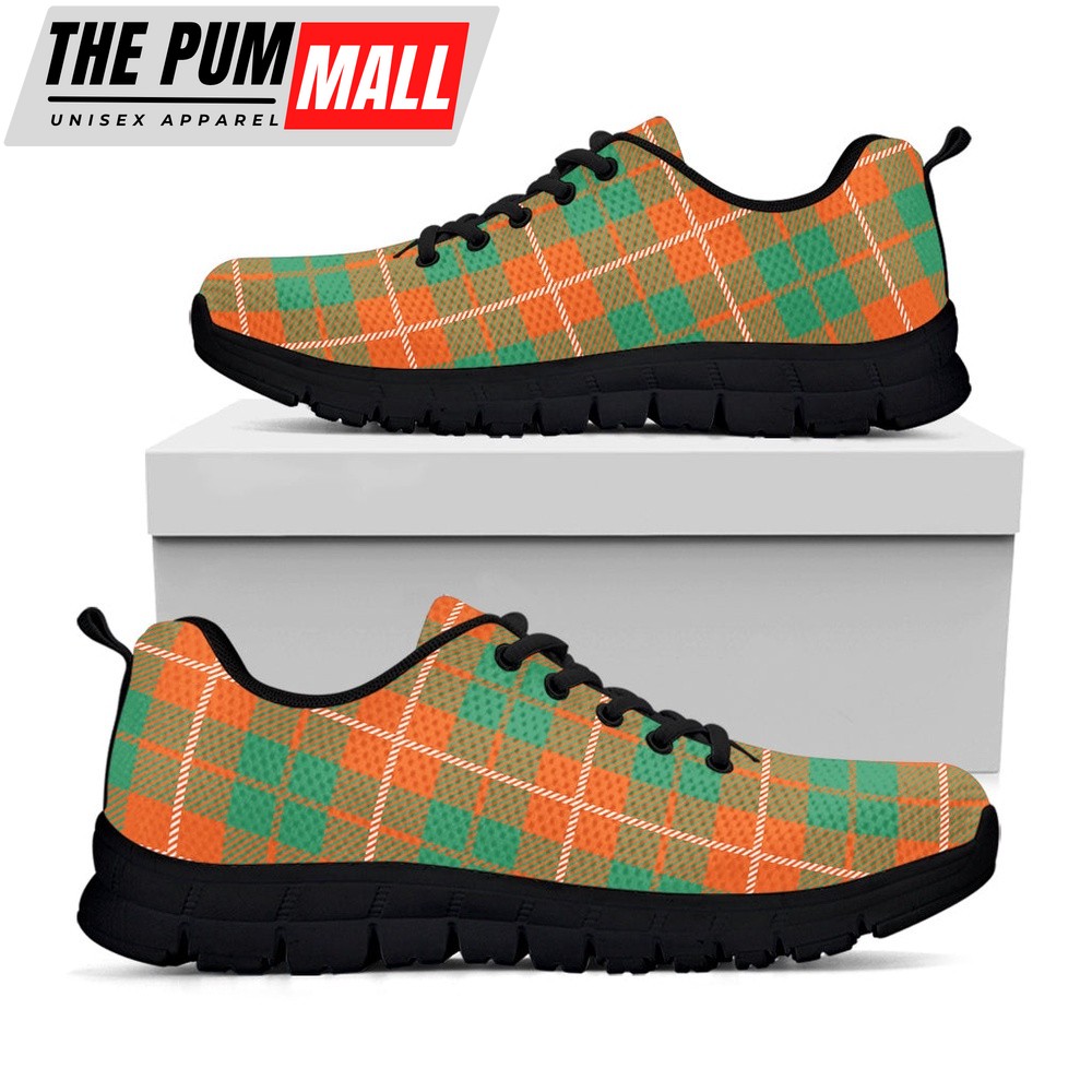 St Patrick’s Day Shoes, Irish Saint Patrick’s Day Tartan Print Black Running Shoes, St Patrick’s Day Sneakers