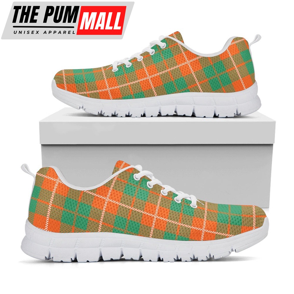 St Patrick’s Day Shoes, Irish Saint Patrick’s Day Tartan Print White Running Shoes, St Patrick’s Day Sneakers