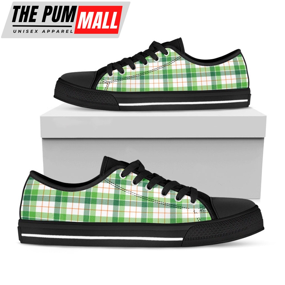 St Patrick’s Day Shoes, Irish St. Patrick’s Day Tartan Print Black Low Top Shoes, St Patrick’s Day Sneakers