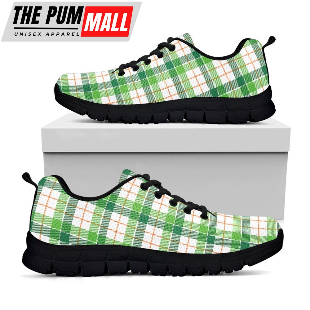 St Patrick’s Day Shoes, Irish St. Patrick’s Day Tartan Print Black Running Shoes, St Patrick’s Day Sneakers
