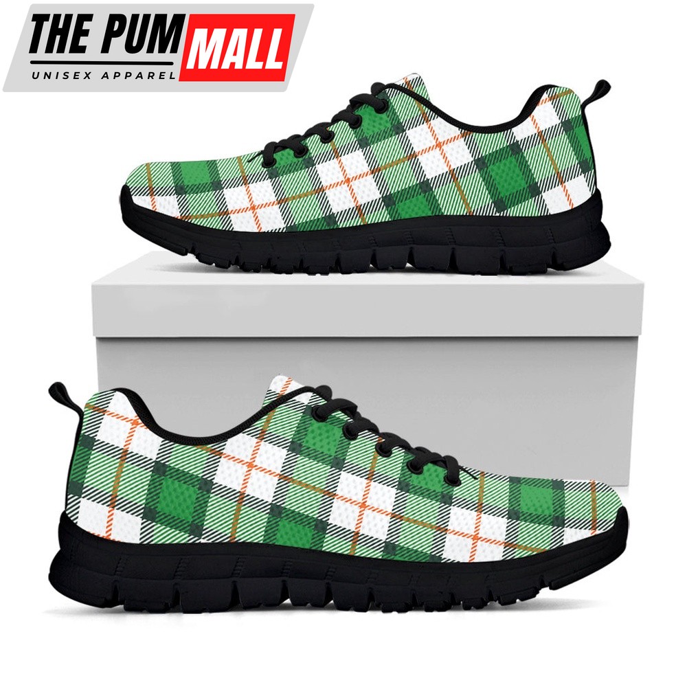 St Patrick’s Day Shoes, Irish Tartan St. Patrick’s Day Print Black Running Shoes, St Patrick’s Day Sneakers