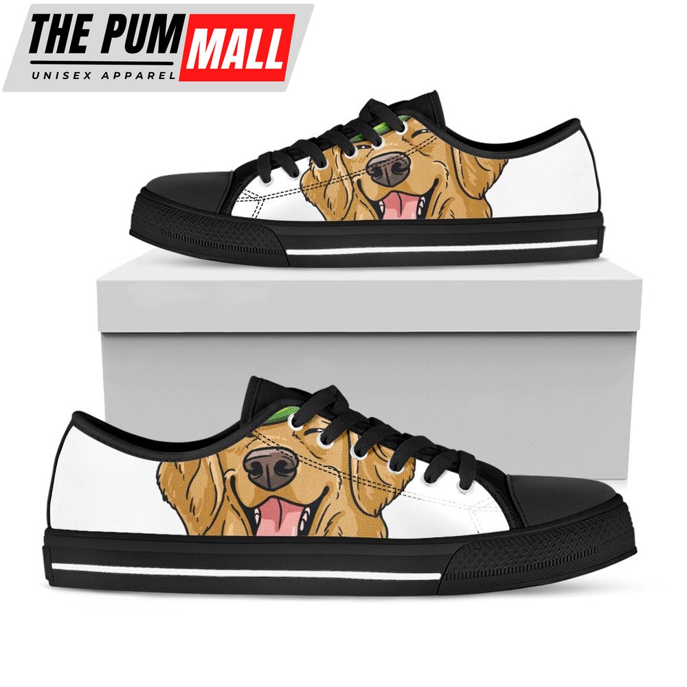 St Patrick’s Day Shoes, Patrick’s Day Golden Retriever Print Black Low Top Shoes, St Patrick’s Day Sneakers