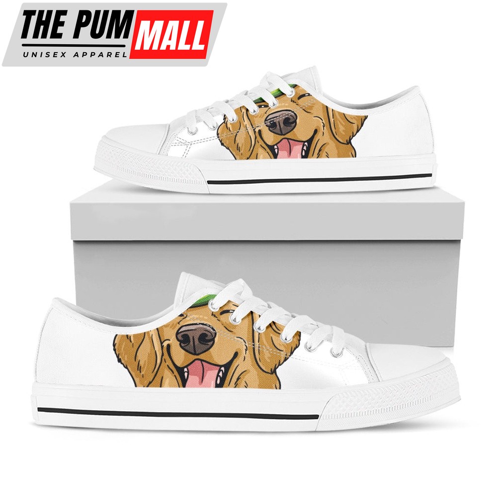 St Patrick’s Day Shoes, Patrick’s Day Golden Retriever Print White Low Top Shoes, St Patrick’s Day Sneakers