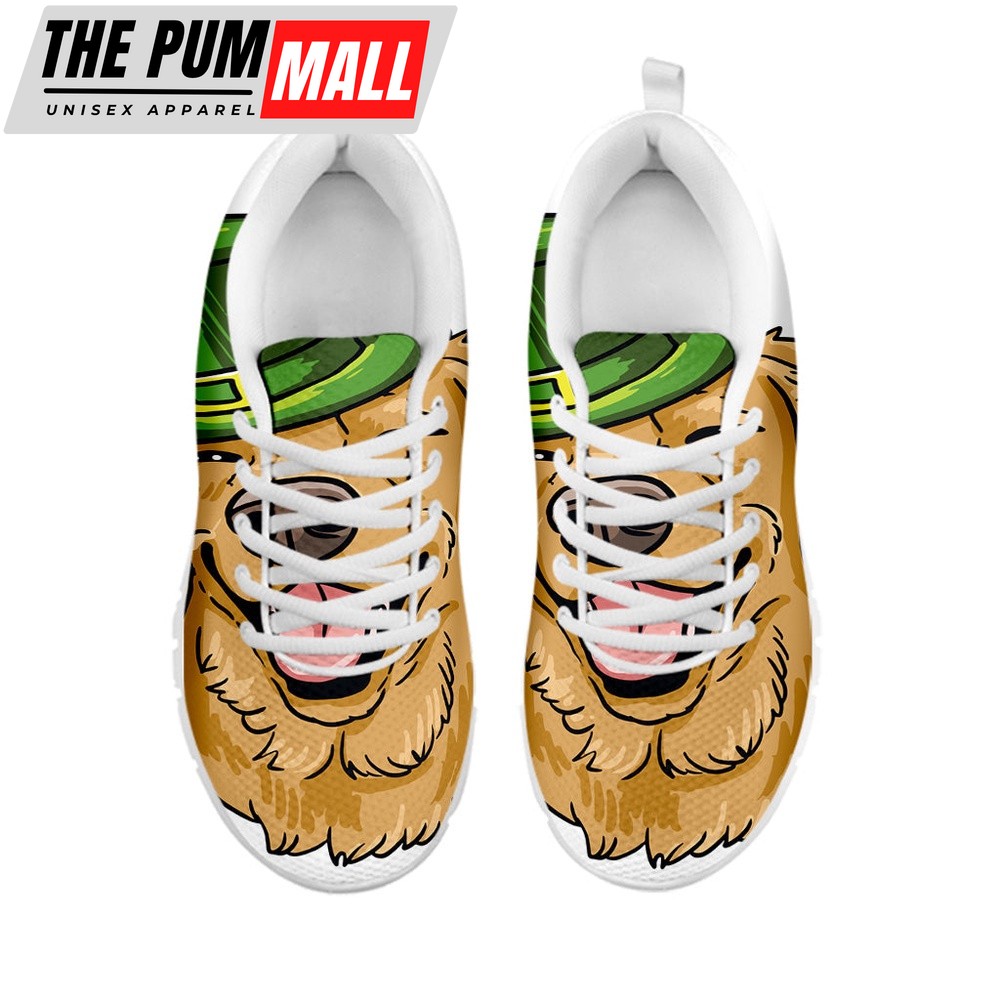 St Patrick’s Day Shoes, Patrick’s Day Golden Retriever Print White Running Shoes, St Patrick’s Day Sneakers
