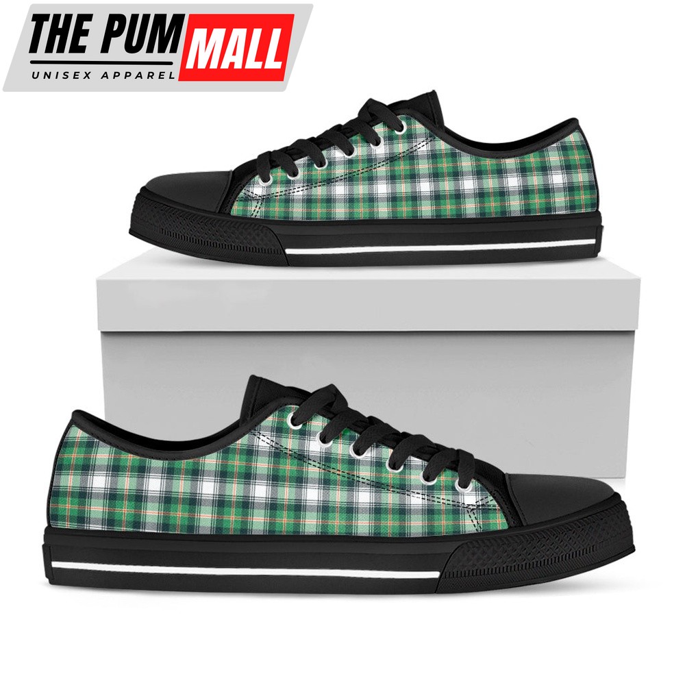 St Patrick’s Day Shoes, Saint Patrick’s Day Tartan Pattern Print Black Low Top Shoes, St Patrick’s Day Sneakers