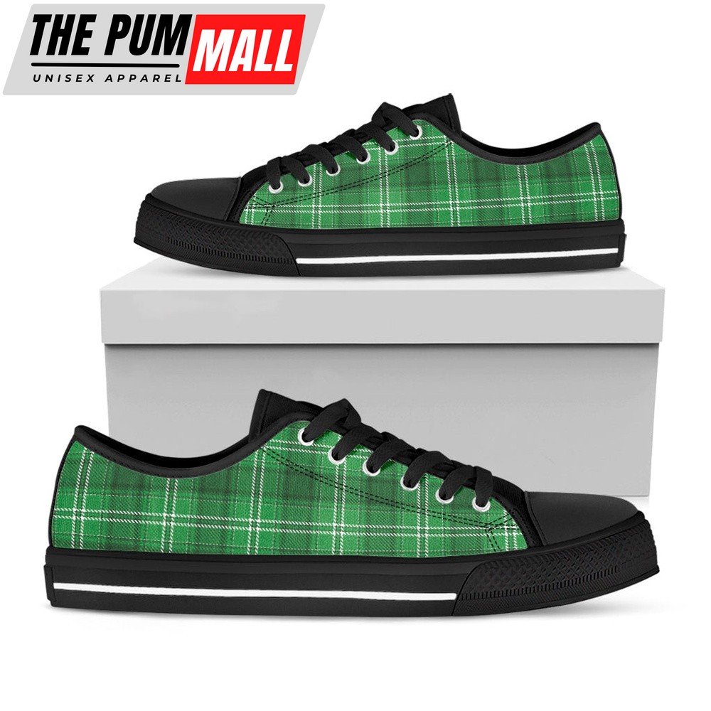 St Patrick’s Day Shoes, Saint Patrick’s Day Tartan Print Black Low Top Shoes, St Patrick’s Day Sneakers