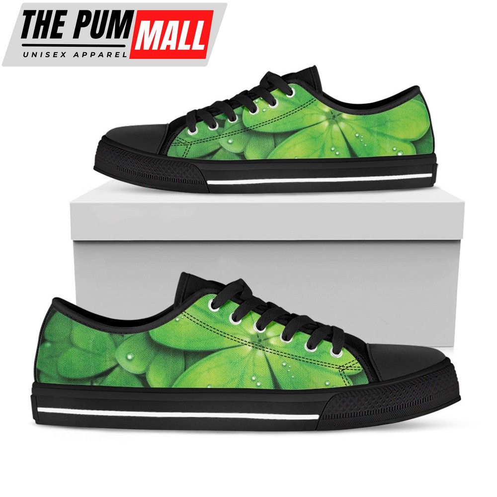 St Patrick’s Day Shoes, Shamrock Clover St. Patrick’s Day Print Black Low Top Shoes, St Patrick’s Day Sneakers