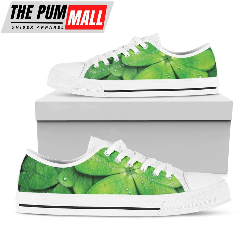 St Patrick’s Day Shoes, Shamrock Clover St. Patrick’s Day Print White Low Top Shoes, St Patrick’s Day Sneakers
