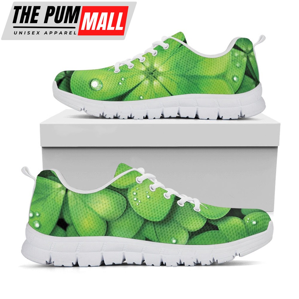 St Patrick’s Day Shoes, Shamrock Clover St. Patrick’s Day Print White Running Shoes, St Patrick’s Day Sneakers