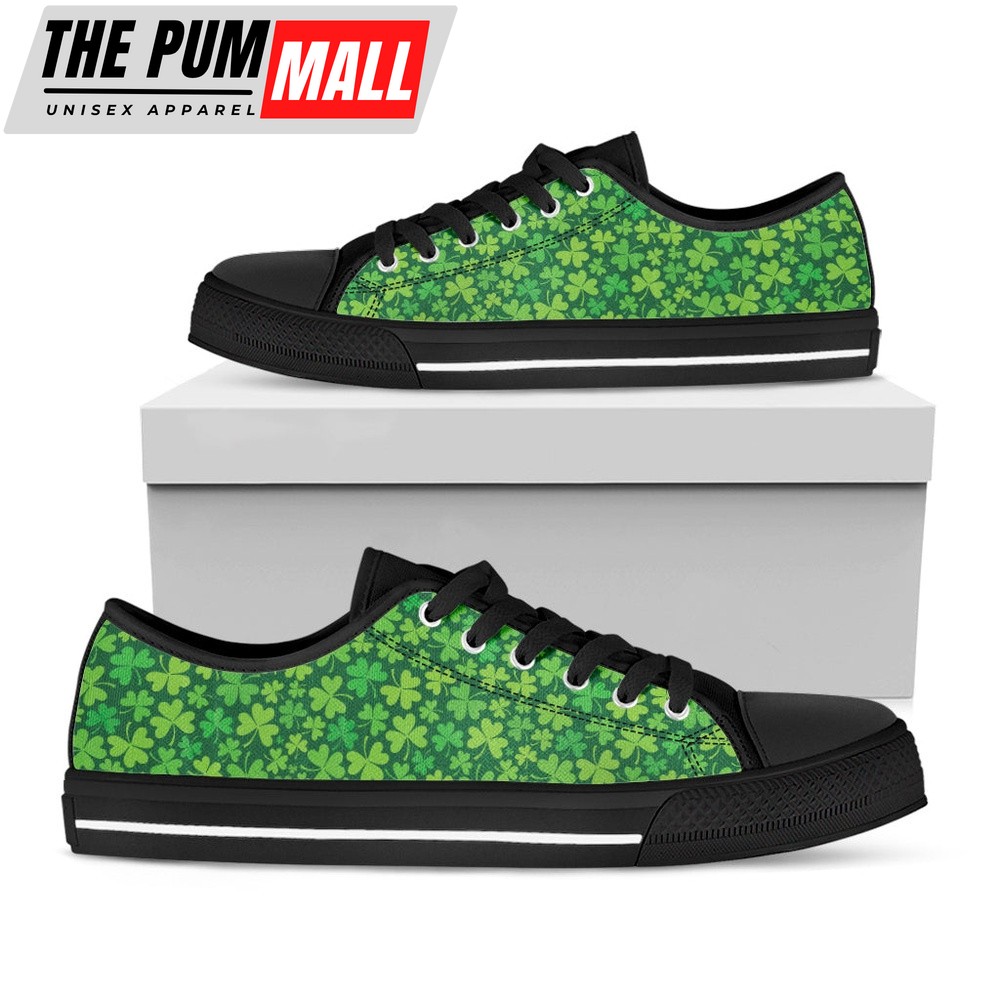 St Patrick’s Day Shoes, Shamrock Leaf St. Patrick’s Day Print Black Low Top Shoes, St Patrick’s Day Sneakers