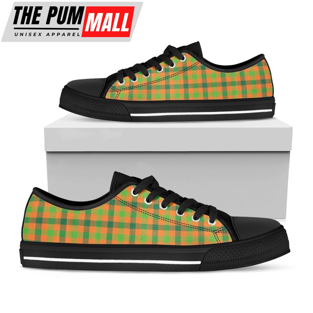 St Patrick’s Day Shoes, Shamrock Plaid Saint Patrick’s Day Print Black Low Top Shoes, St Patrick’s Day Sneakers