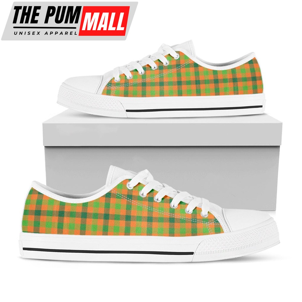 St Patrick’s Day Shoes, Shamrock Plaid Saint Patrick’s Day Print White Low Top Shoes, St Patrick’s Day Sneakers