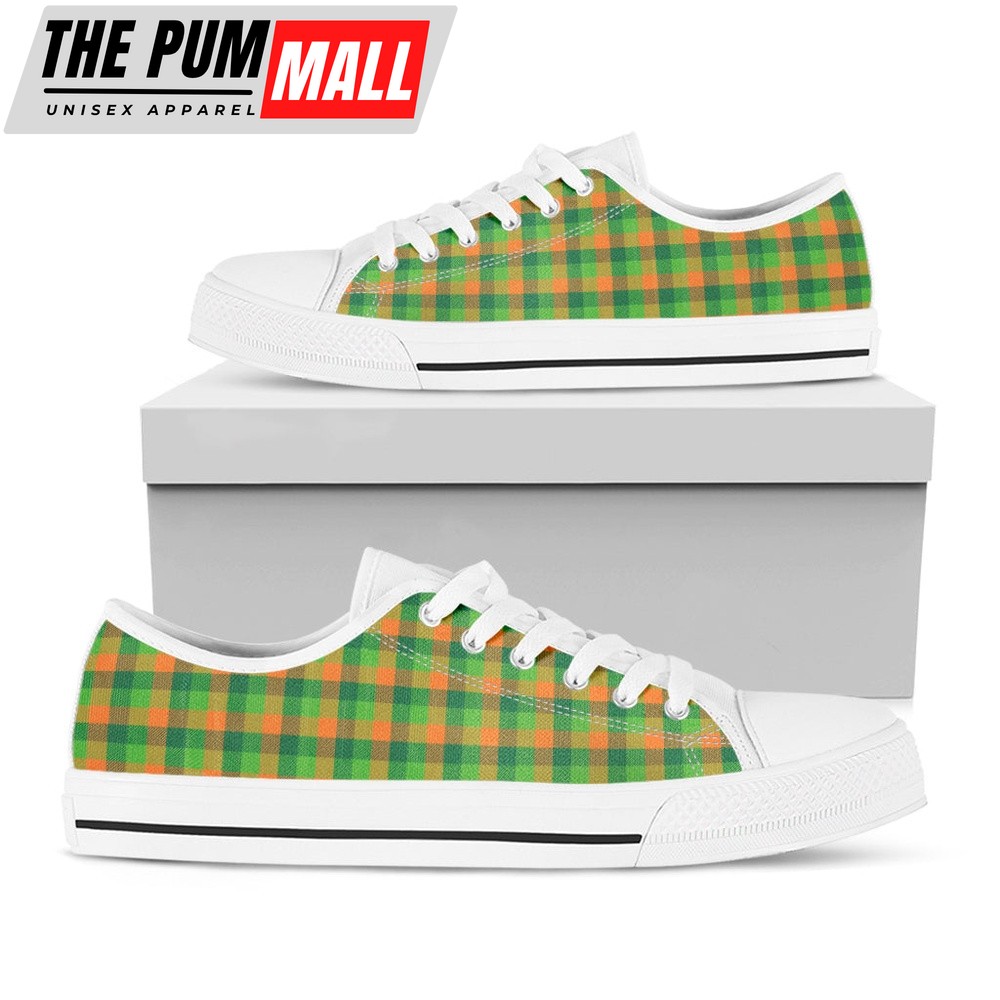St Patrick’s Day Shoes, Shamrock Plaid St. Patrick’s Day Print White Low Top Shoes, St Patrick’s Day Sneakers