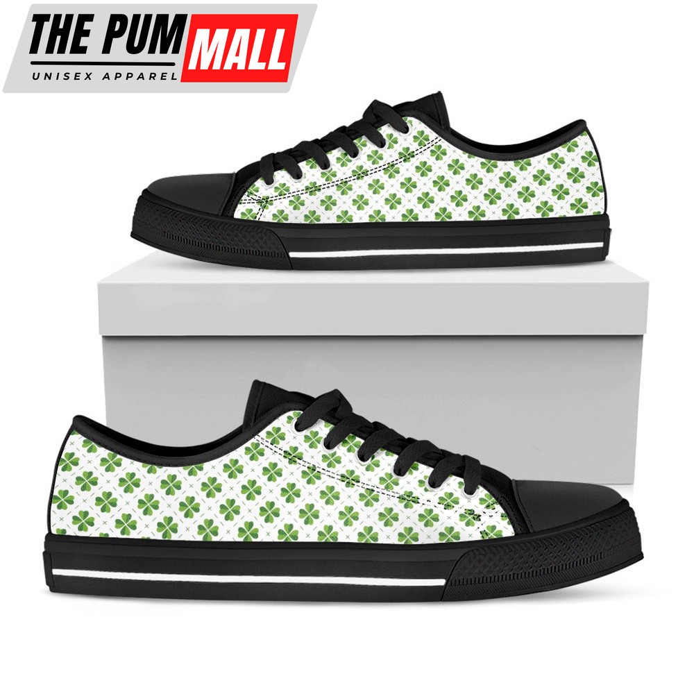 St Patrick’s Day Shoes, Shamrock Saint Patrick’s Day Print Black Low Top Shoes, St Patrick’s Day Sneakers