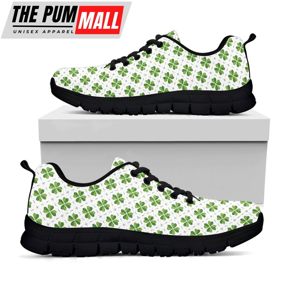 St Patrick’s Day Shoes, Shamrock Saint Patrick’s Day Print Black Running Shoes, St Patrick’s Day Sneakers