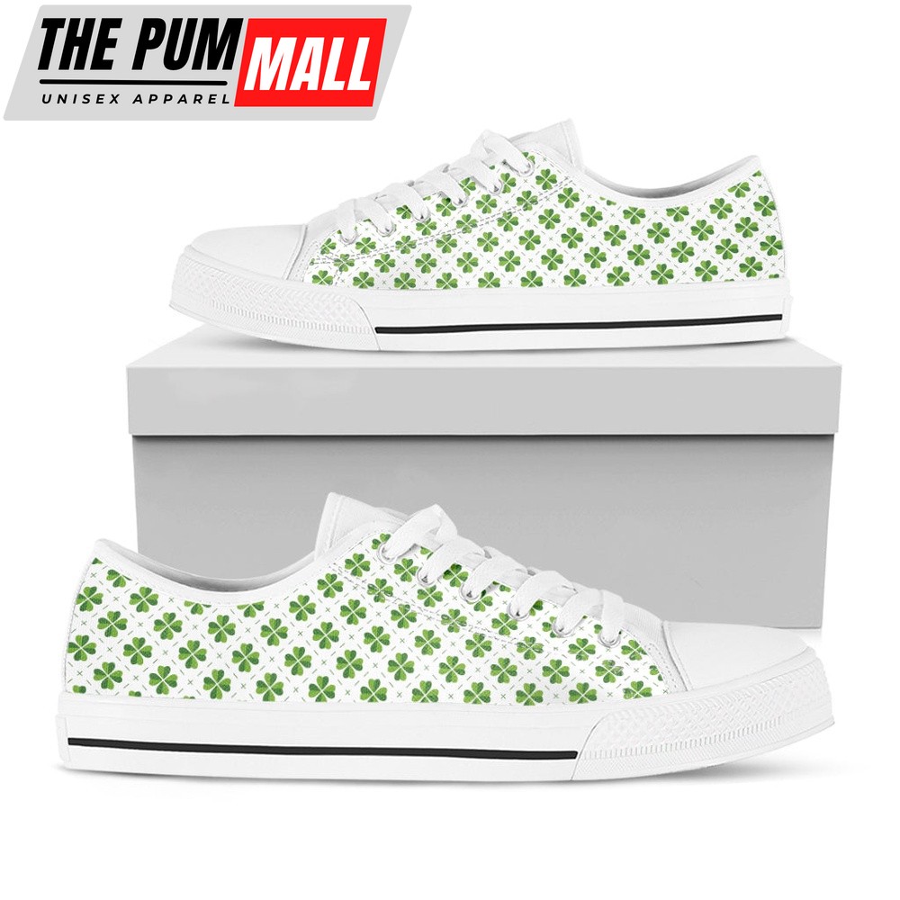St Patrick’s Day Shoes, Shamrock Saint Patrick’s Day Print White Low Top Shoes, St Patrick’s Day Sneakers