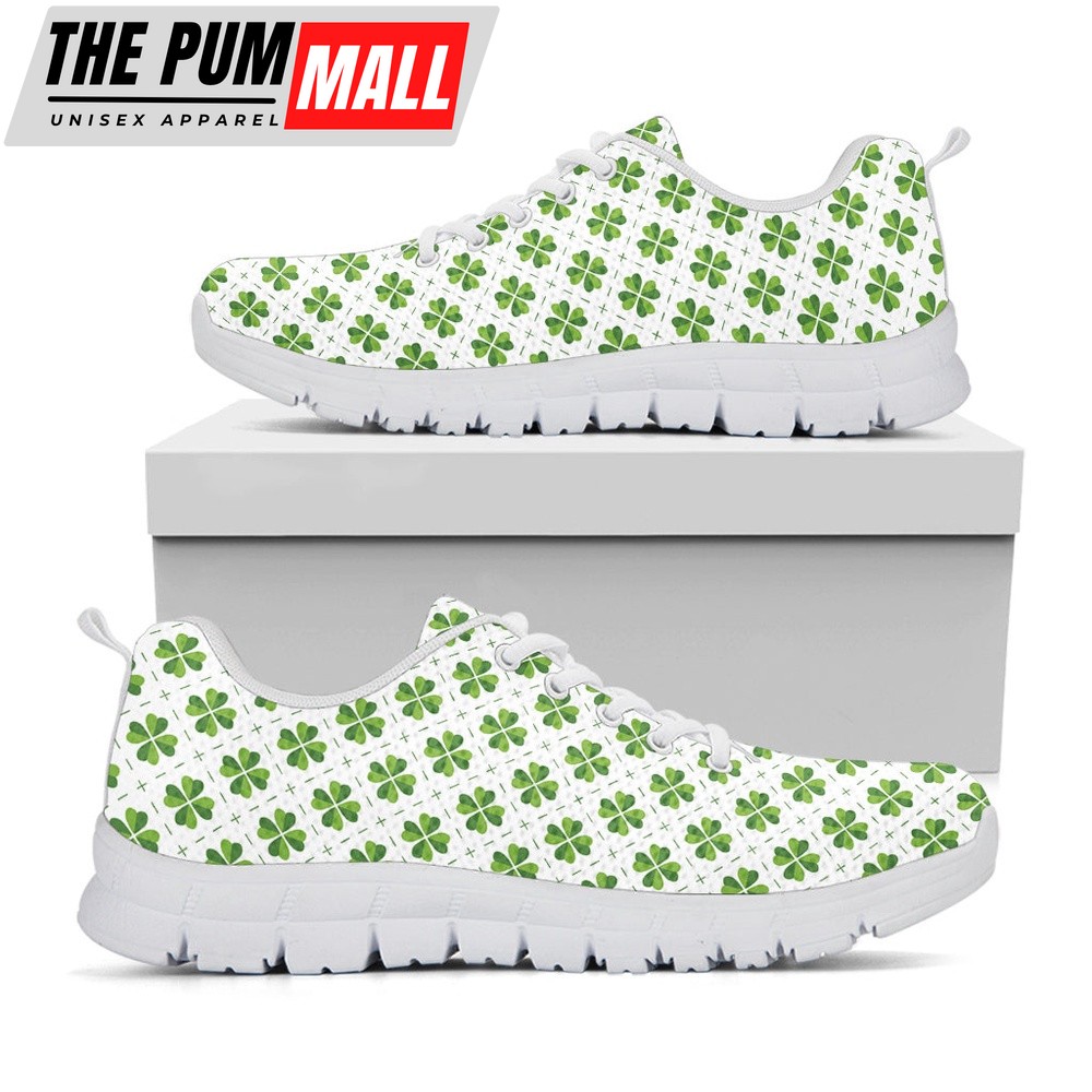 St Patrick’s Day Shoes, Shamrock Saint Patrick’s Day Print White Running Shoes, St Patrick’s Day Sneakers