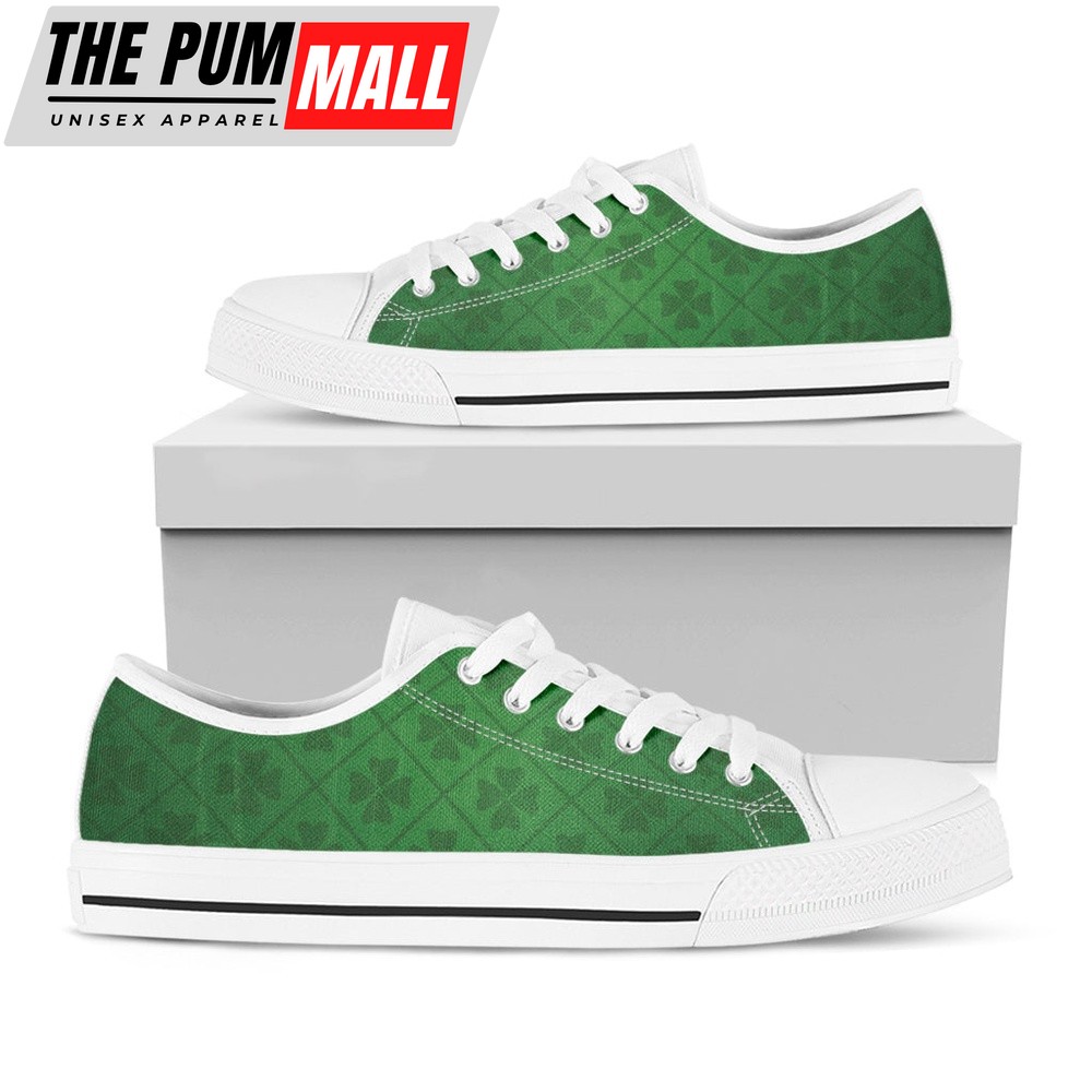 St Patrick’s Day Shoes, Shamrock St. Patrick’s Day Pattern Print White Low Top Shoes, St Patrick’s Day Sneakers