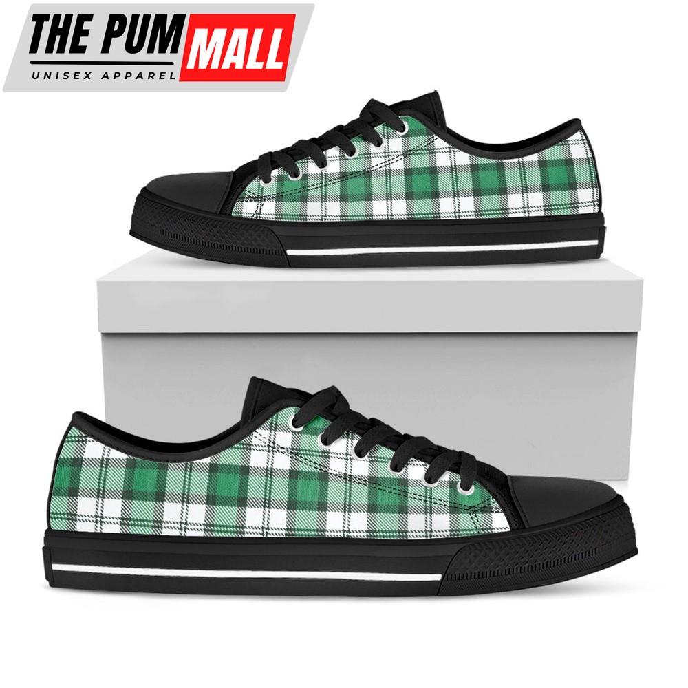 St Patrick’s Day Shoes, Shamrock St. Patrick’s Day Tartan Print Black Low Top Shoes, St Patrick’s Day Sneakers