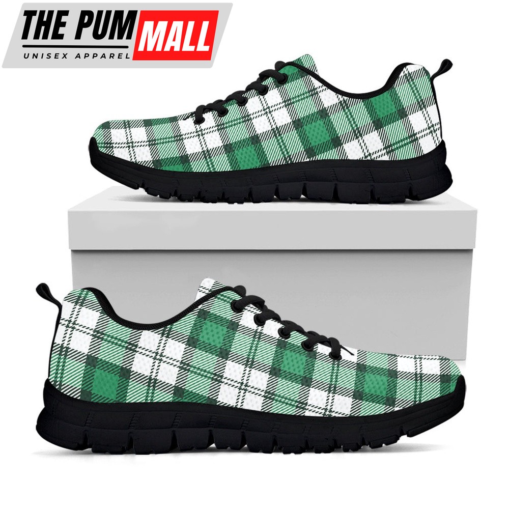 St Patrick’s Day Shoes, Shamrock St. Patrick’s Day Tartan Print Black Running Shoes, St Patrick’s Day Sneakers