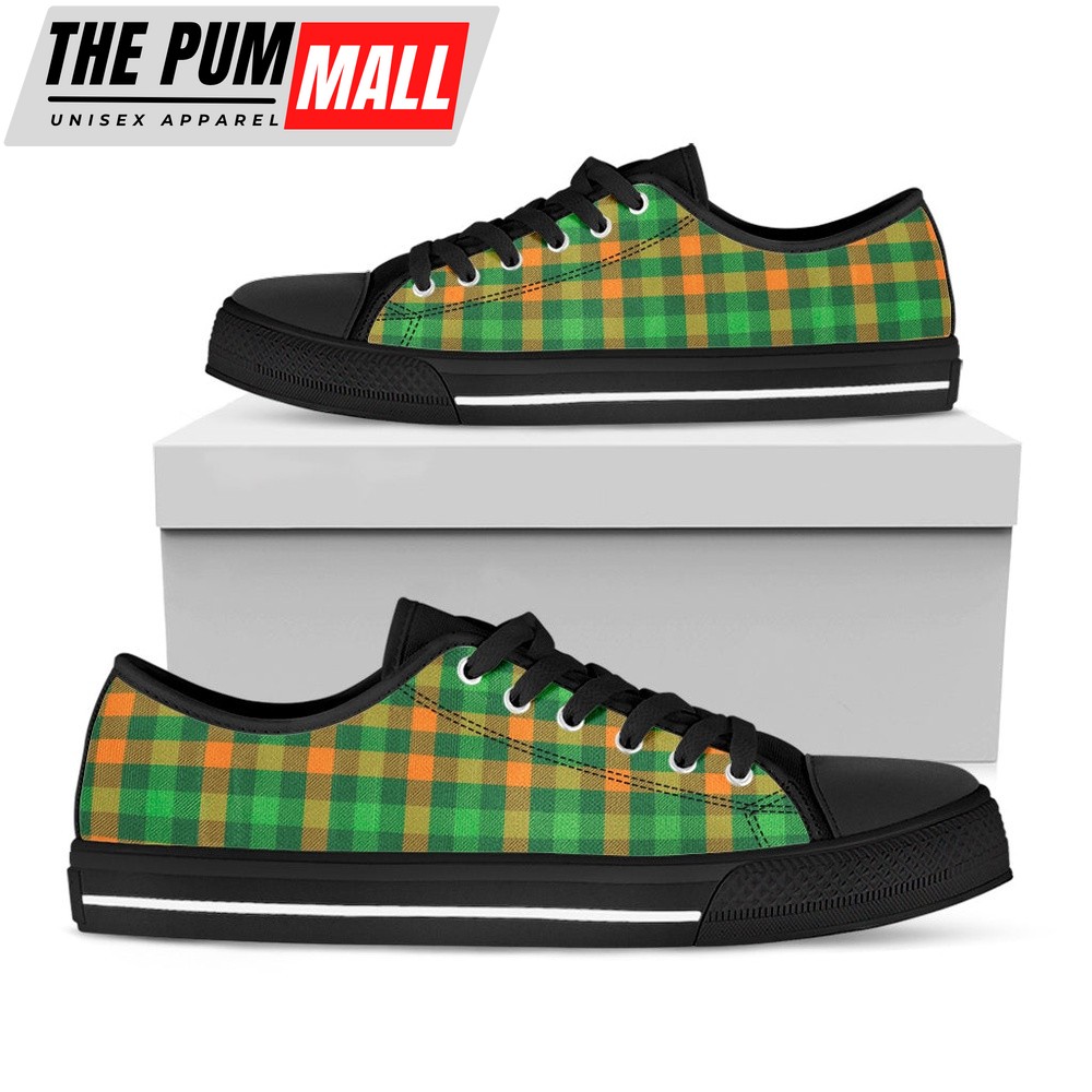 St Patrick’s Day Shoes, St. Patrick’s Day Buffalo Check Print Black Low Top Shoes, St Patrick’s Day Sneakers