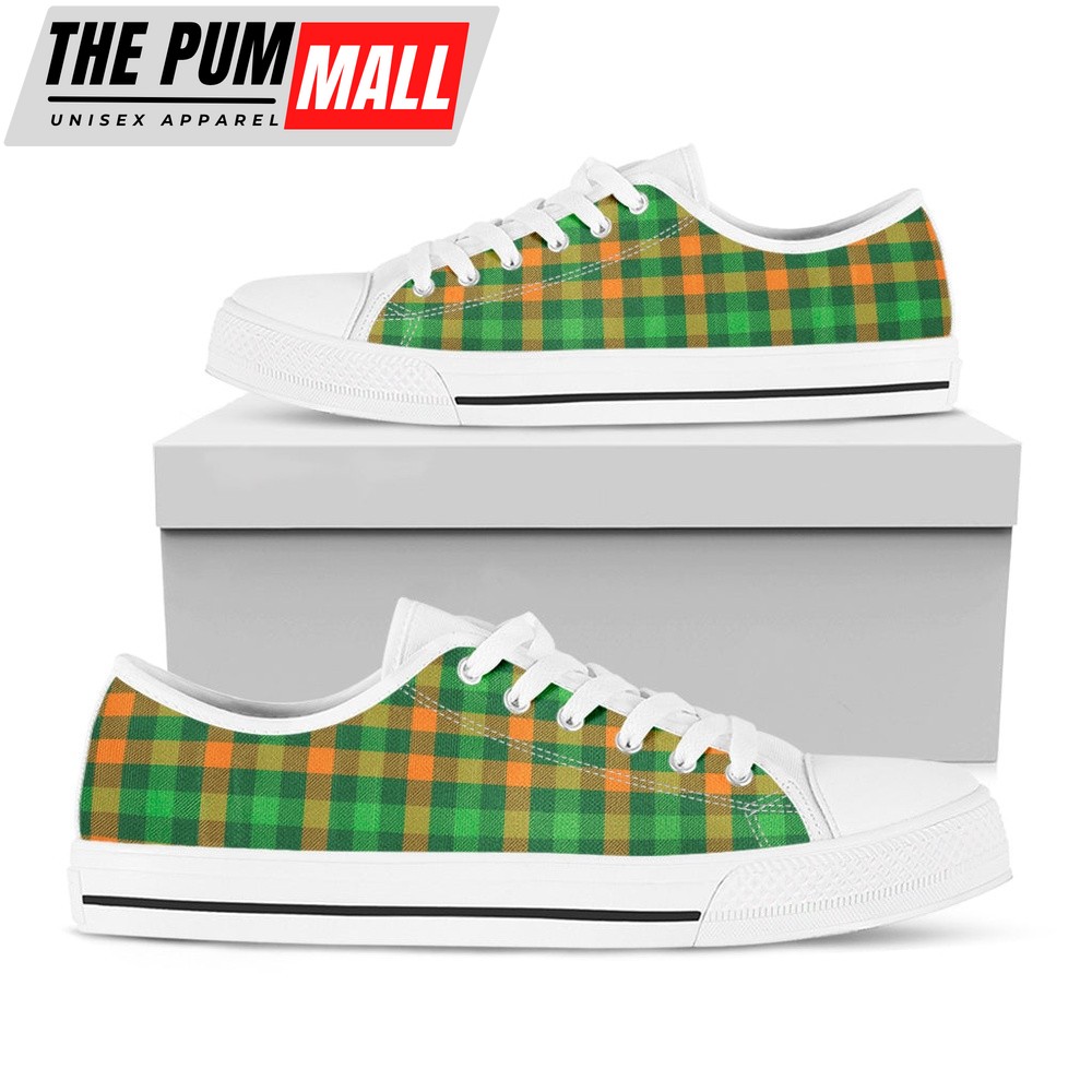St Patrick’s Day Shoes, St. Patrick’s Day Buffalo Check Print White Low Top Shoes, St Patrick’s Day Sneakers