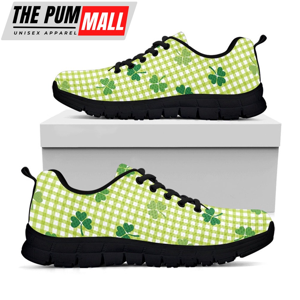 St Patrick’s Day Shoes, St. Patrick’s Day Buffalo Plaid Print Black Running Shoes, St Patrick’s Day Sneakers