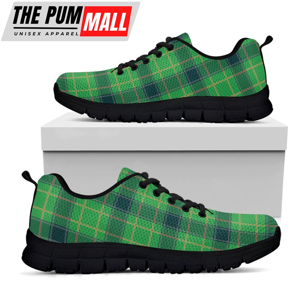 St Patrick’s Day Shoes, St. Patrick’s Day Scottish Plaid Print Black Running Shoes, St Patrick’s Day Sneakers