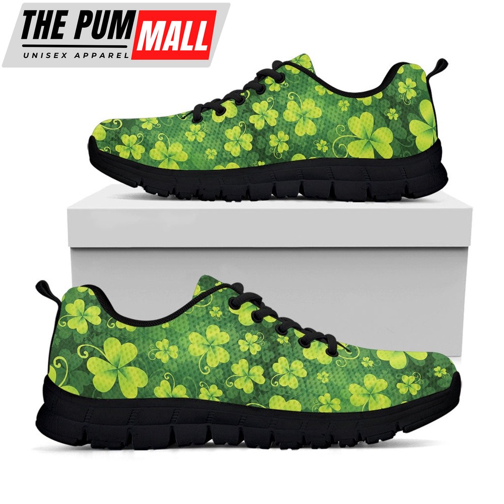 St Patrick’s Day Shoes, St. Patrick’s Day Shamrock Pattern Print Black Running Shoes, St Patrick’s Day Sneakers