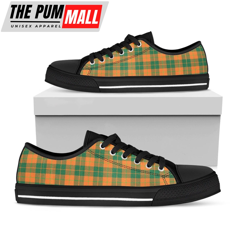 St Patrick’s Day Shoes, St. Patrick’s Day Stewart Plaid Print Black Low Top Shoes, St Patrick’s Day Sneakers