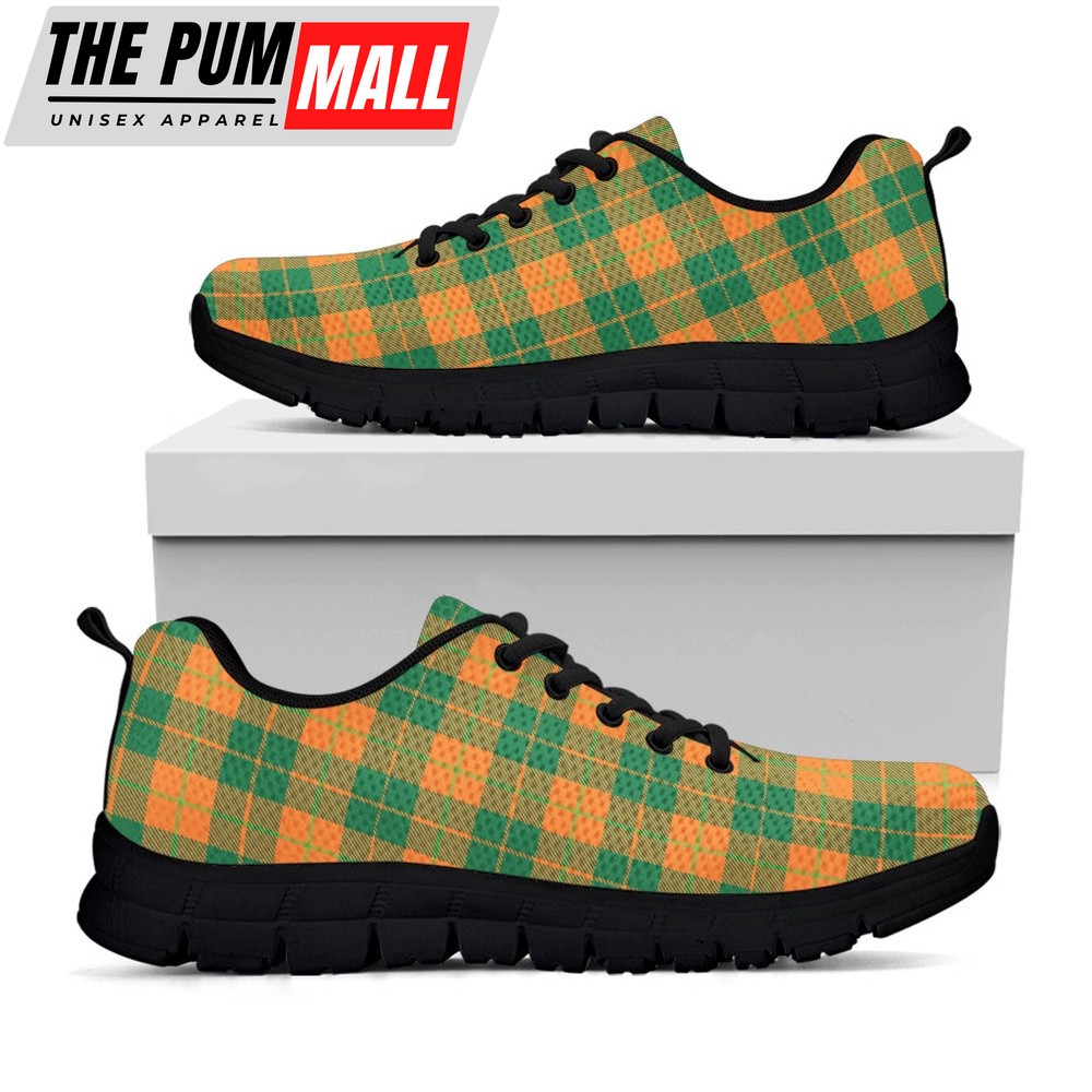 St Patrick’s Day Shoes, St. Patrick’s Day Stewart Plaid Print Black Running Shoes, St Patrick’s Day Sneakers