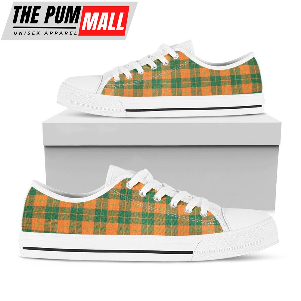 St Patrick’s Day Shoes, St. Patrick’s Day Stewart Plaid Print White Low Top Shoes, St Patrick’s Day Sneakers