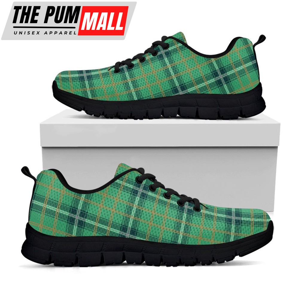St Patrick’s Day Shoes, St. Patrick’s Day Tartan Pattern Print Black Running Shoes, St Patrick’s Day Sneakers