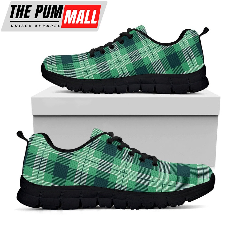 St Patrick’s Day Shoes, St. Patrick’s Day Tartan Print Black Running Shoes, St Patrick’s Day Sneakers
