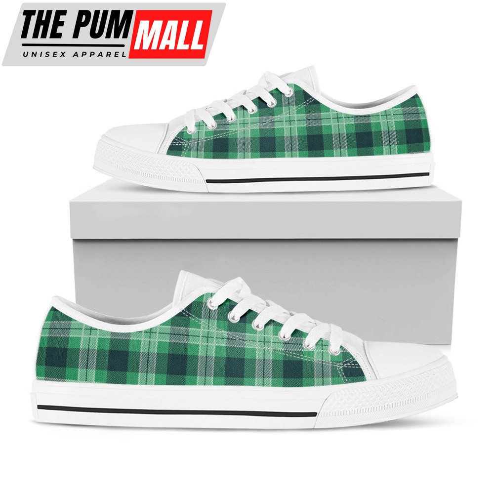 St Patrick’s Day Shoes, St. Patrick’s Day Tartan Print White Low Top Shoes, St Patrick’s Day Sneakers