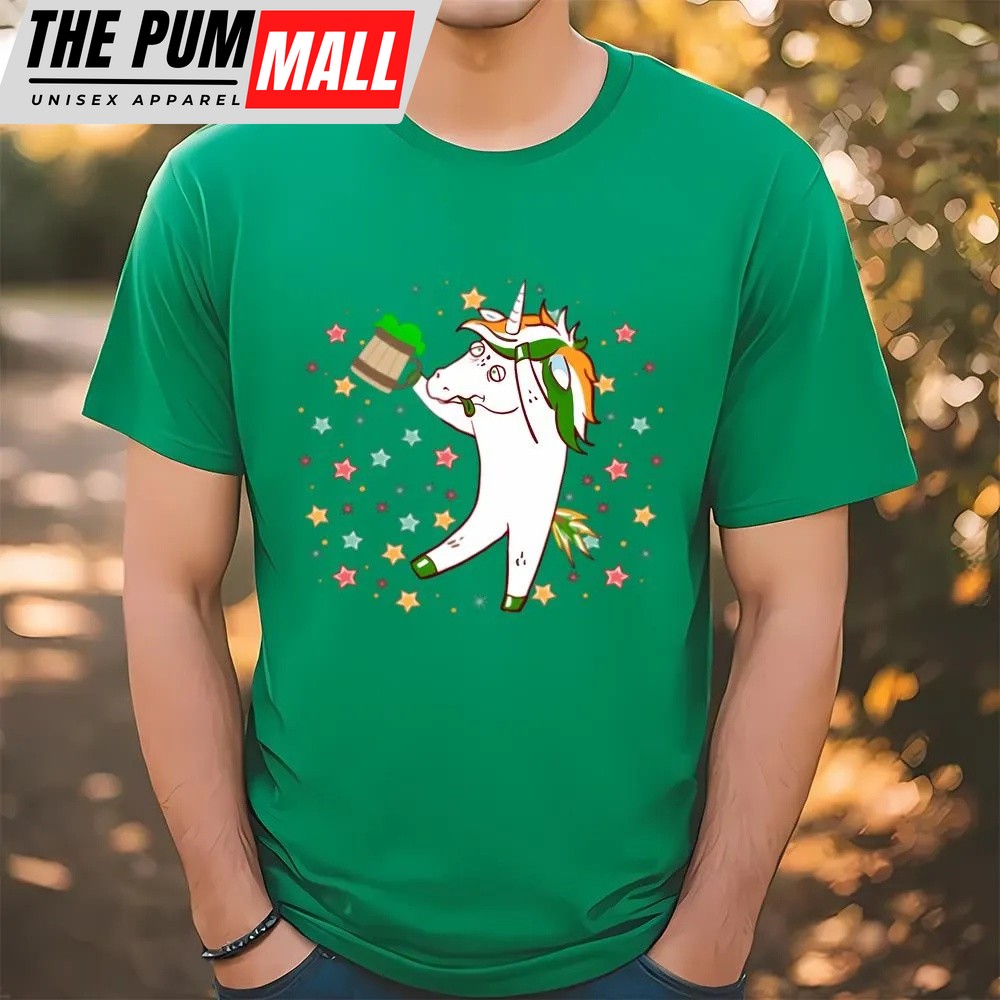 St Patricks Day T Shirt, Drunk Unicorn with Beer Funny St Patricks Day T-Shirt, Funny St Patricks Day Shirts