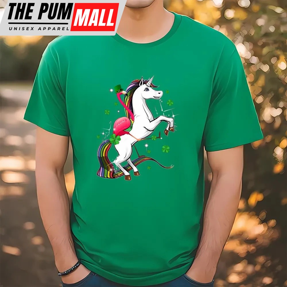 St Patricks Day T Shirt, Flamingo Riding Unicorn St Patricks Day Irish T-Shirt, Funny St Patricks Day Shirts