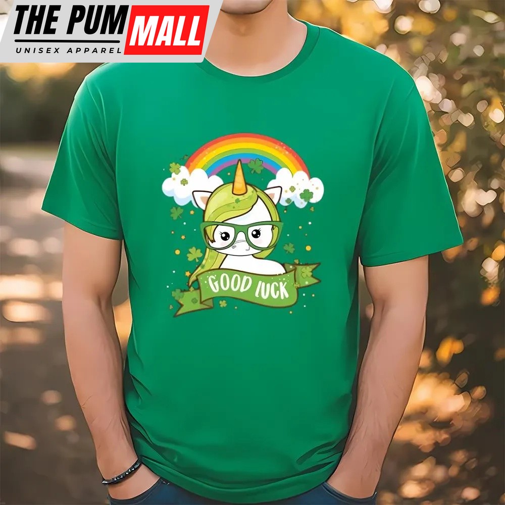 St Patricks Day T Shirt, Kawaii Good Luck Rainbow St Patricks Day Unicorn T-Shirt, Funny St Patricks Day Shirts