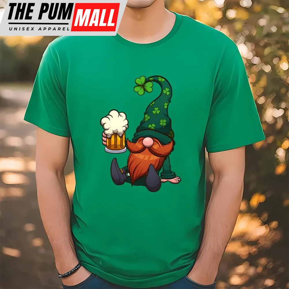 St Patricks Day T Shirt, Leprechaun Gnome With Beer St Patricks T-Shirt, Funny St Patricks Day Shirts