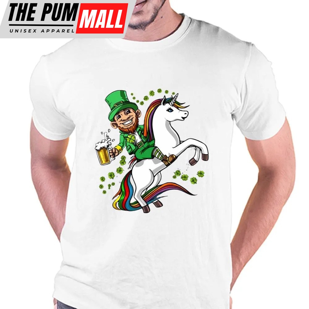 St Patricks Day T Shirt, Leprechaun Riding Unicorn St Patricks Day T-Shirt, Funny St Patricks Day Shirts