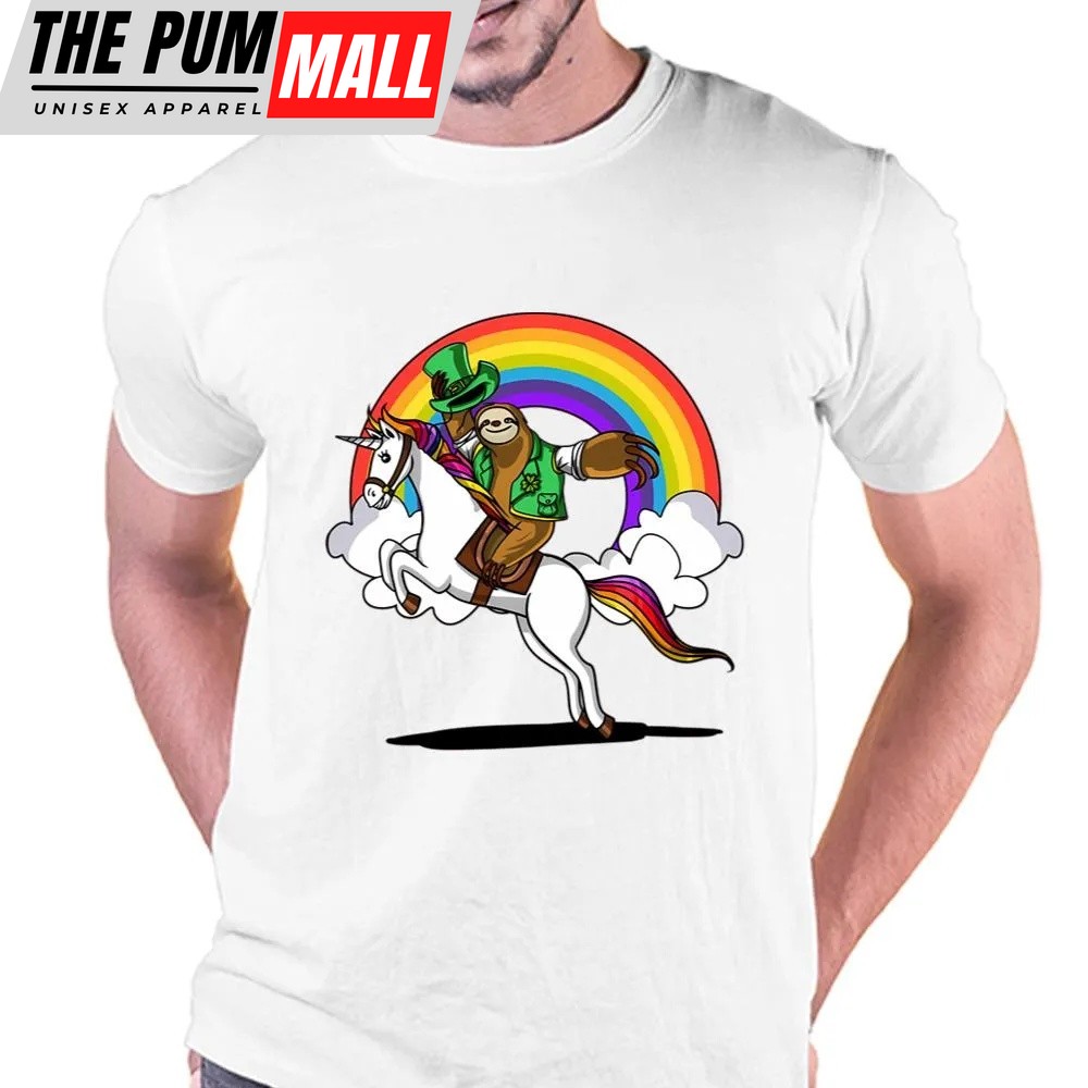 St Patricks Day T Shirt, Leprechaun Sloth Riding Unicorn St Patricks Day Irish T-Shirt, Funny St Patricks Day Shirts