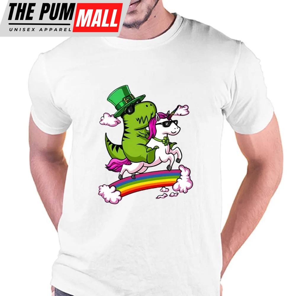 St Patricks Day T Shirt, Leprechaun T-Rex Dinosaur Riding Unicorn St Patricks Day Irish T-Shirt, Funny St Patricks Day Shirts