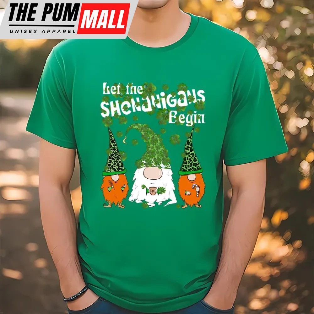 St Patricks Day T Shirt, Let Shenanigans Begin Gnomes Green Clovers St Patricks Day T-Shirt, Funny St Patricks Day Shirts