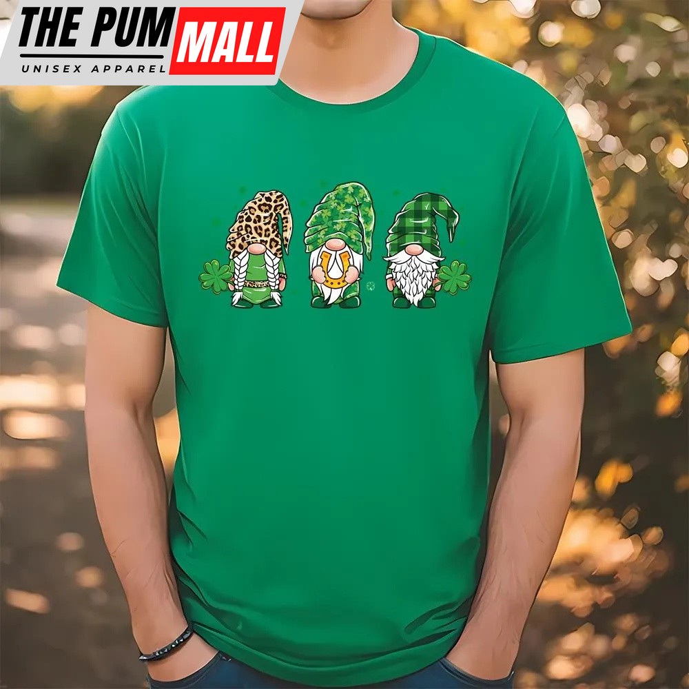 St Patricks Day T Shirt, St Patrick’s Day Gnomes Leopard Plaid T-Shirt, Funny St Patricks Day Shirts