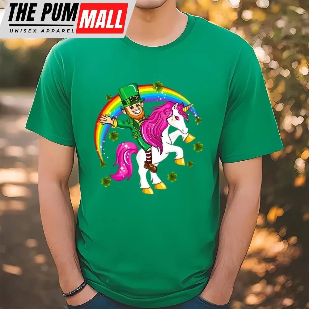St Patricks Day T Shirt, St Patricks Day Leprechaun Riding Unicorn T-Shirt, Funny St Patricks Day Shirts