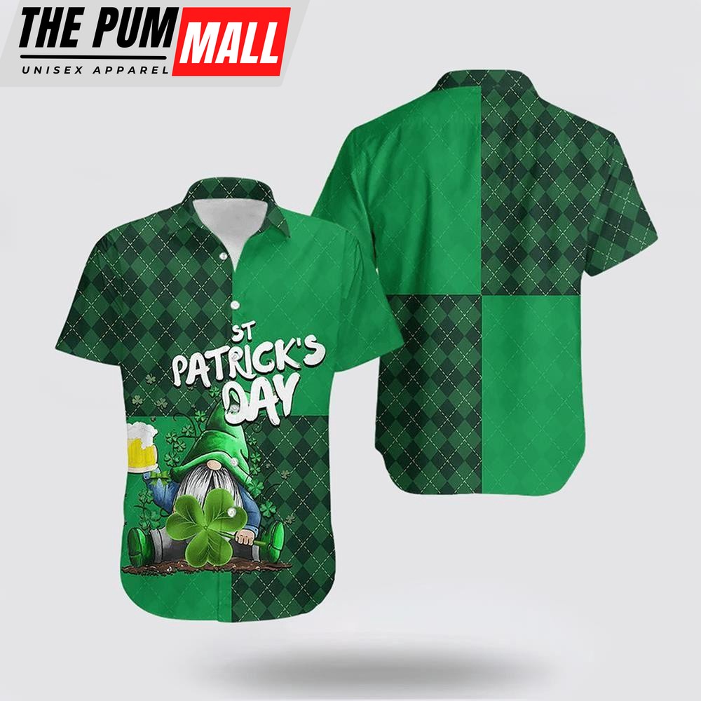St Patrick’s DayGnome Drinking Beer Hawaiian Shirt, St Patricks Day Shirts, Shamrock Hawaiian Shirt