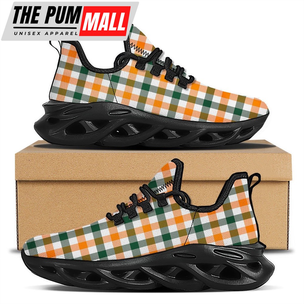 St Patrick’s Running Shoes, Buffalo Check St. Patrick’s Day Print Pattern Black Running Shoes, St Patrick’s Day Shoes
