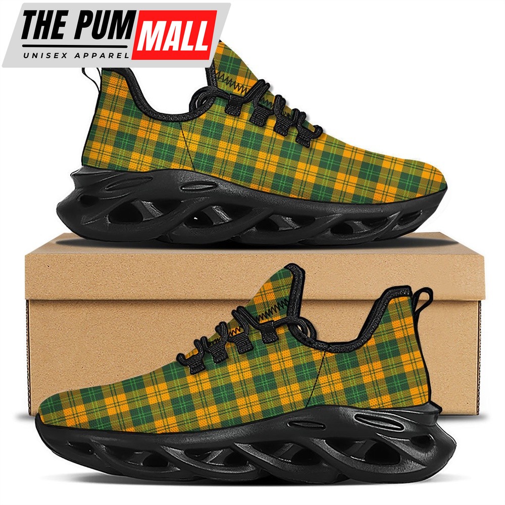 St Patrick’s Running Shoes, Buffalo Plaid Saint Patrick’s Day Print Pattern Black Running Shoes, St Patrick’s Day Shoes